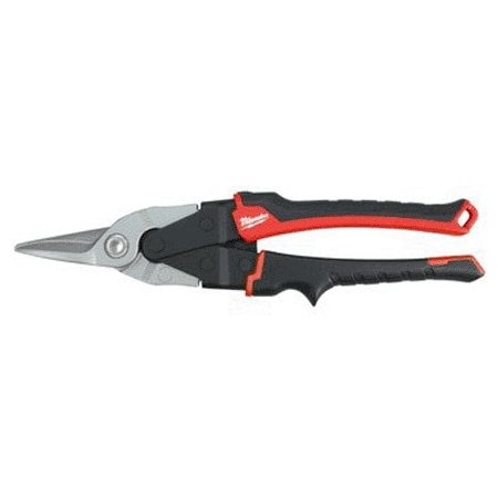 Milwaukee Tool Aviation Snip, 10 in OAL, 5 in L Cut, Left, Straight Cut, Steel Blade, Ergonomic Handle, Red Handle 48-22-4510